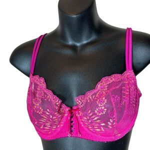 Victoria’s Secret mesh bra  unlined demi 34D hot pink/gold Barbie fairy lace up
